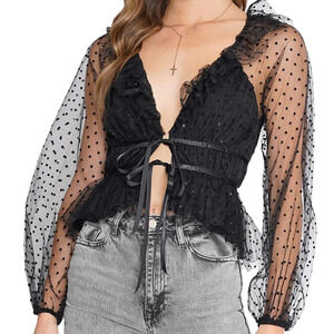 4SI3NNA Chantria Swiss Dot Balloon Sleeve Top in Black